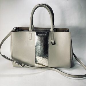 Banana Republic Beige Cracked Silver Foil Structured Leather Purse Crossbody